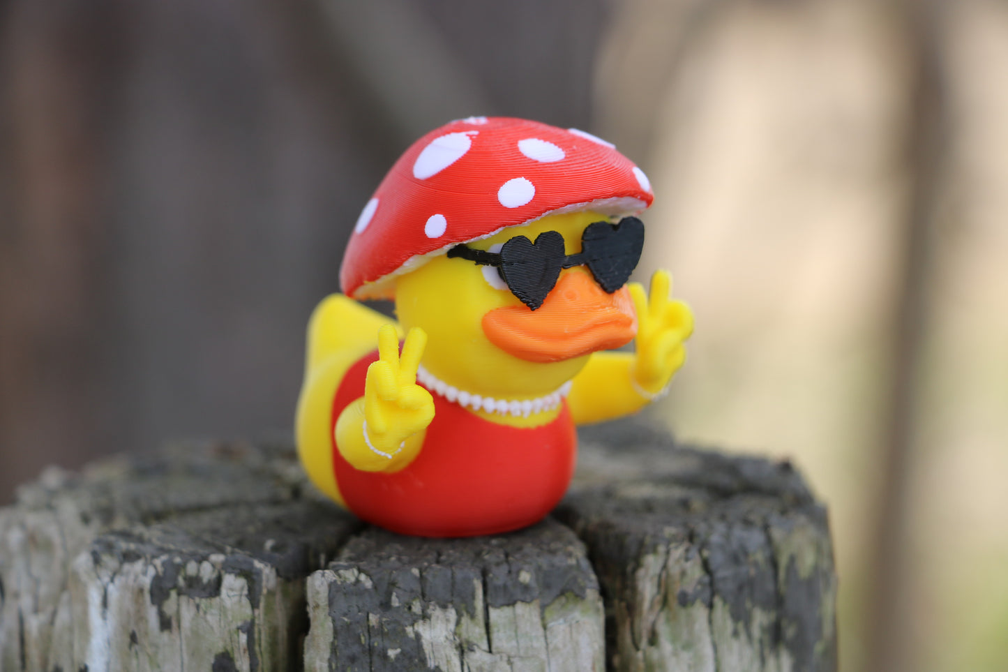 Mushroom Duck with Heart Glasses – Cottagecore, Hippie Gift, Jeep Duck Accessory