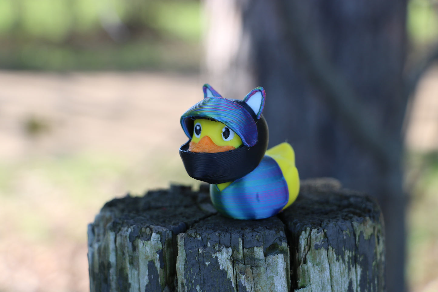 Funny Biker Duck with Cat Ears & Helmet – Jeep Duck, Cosplay Gift, Collectible