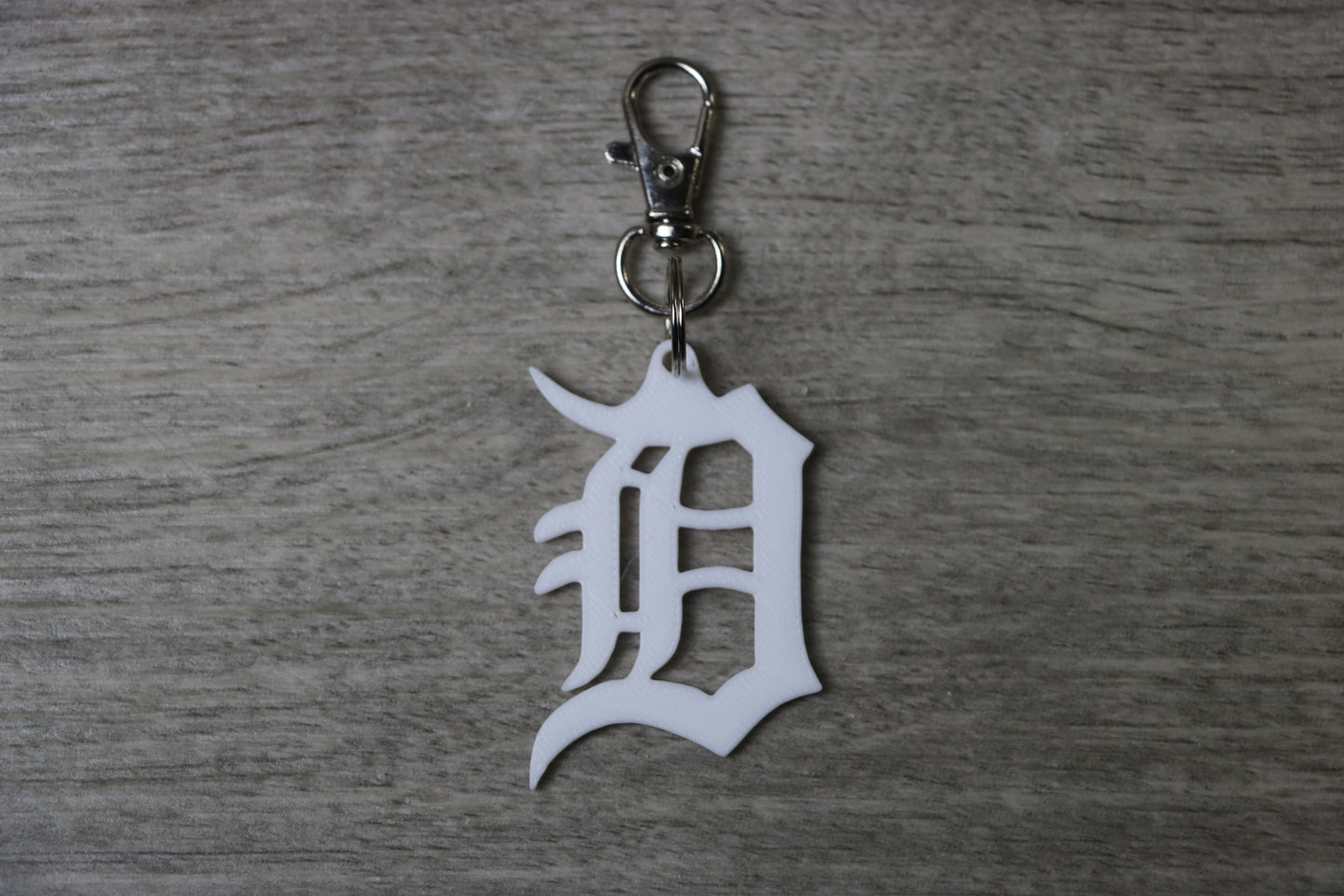 Old English D Keychain – Detroit Pride Gift, Backpack Charm, Blue & White
