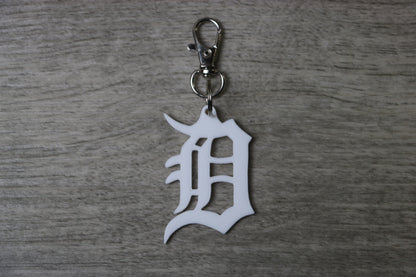 Old English D Keychain – Detroit Pride Gift, Backpack Charm, Blue & White