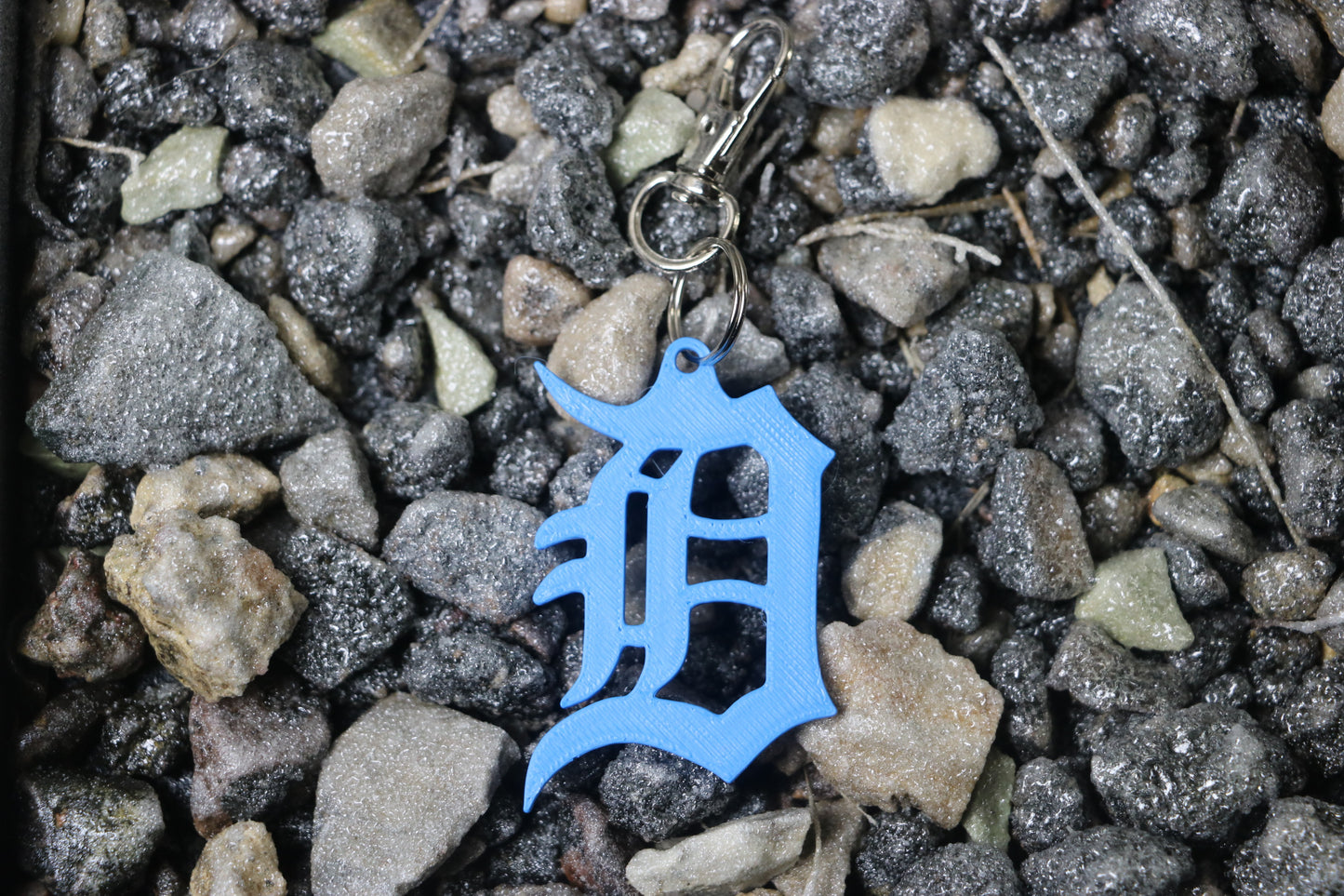 Old English D Keychain – Detroit Pride Gift, Backpack Charm, Blue & White