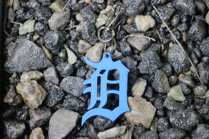 Old English D Keychain – Detroit Pride Gift, Backpack Charm, Blue & White