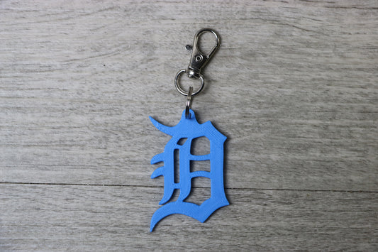 Old English D Keychain – Detroit Pride Gift, Backpack Charm, Blue & White