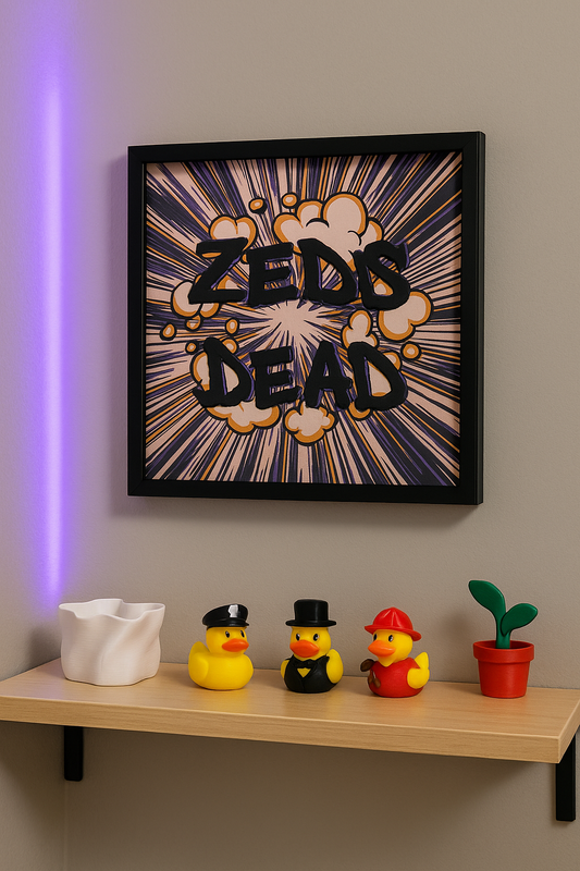 Zeds Dead 3D Wall Art – Explosive Comic Style Decor for Ravers & EDM Fans
