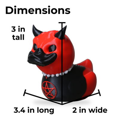 Devil Duck dimensions: 3 inches tall, 3.4 inches long, 2 inches wide