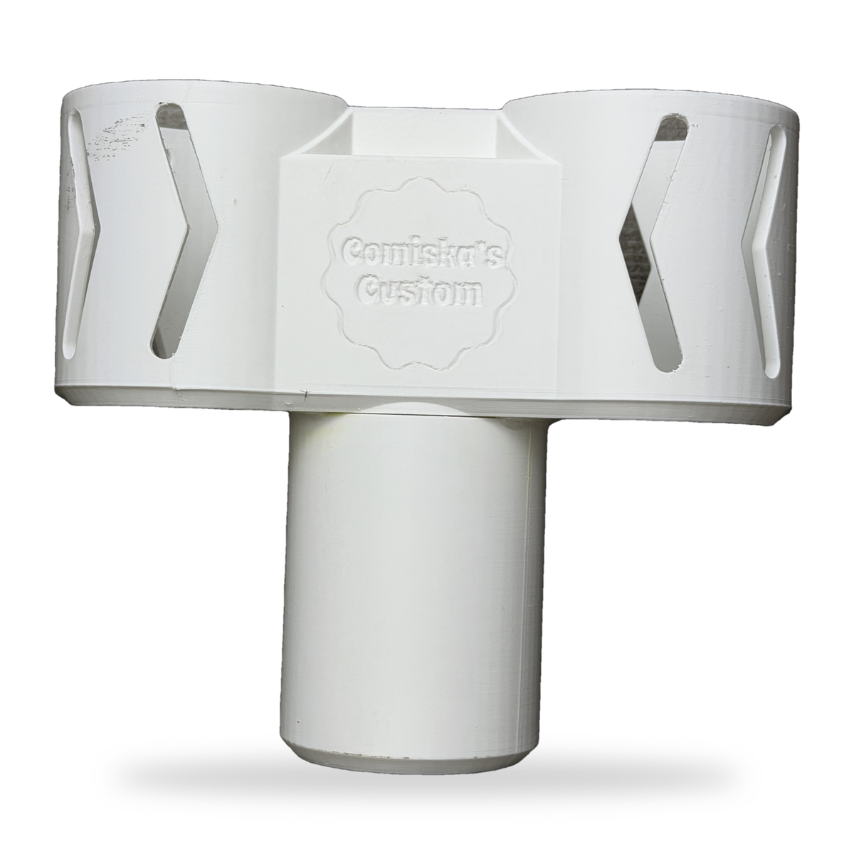 White 3D printed dual car cup holder expander on a white background