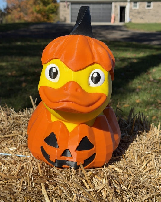 Giant Jack O Lantern Duck 12 inch 3D printed Halloween decor, outdoor photo