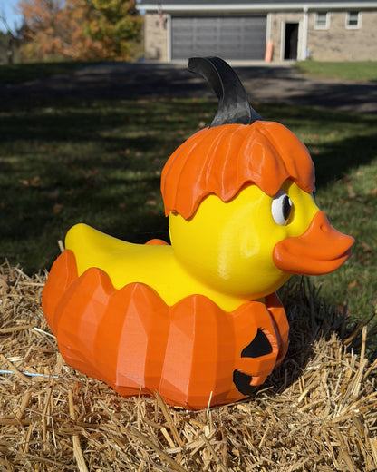 Giant Jack O Lantern Duck 12 inch 3D printed Halloween decor, outdoor photo