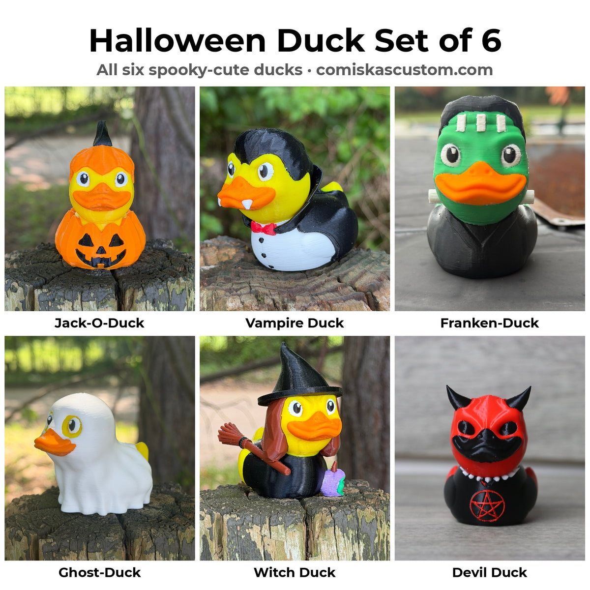 Halloween Duck Set of 6: Jack-O-Duck, Vampire, Franken, Ghost, Witch and Devil ducks
